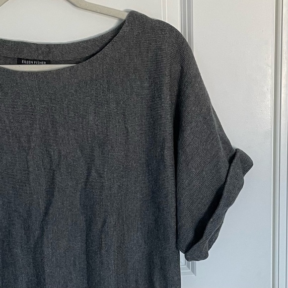 Eileen Fisher 100% merino wool boatneck rolled sleeve Sweater gray 35322 - Picture 3 of 11